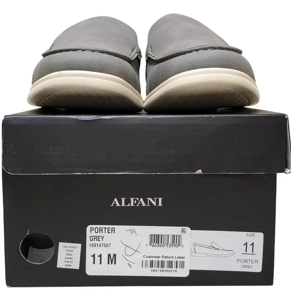 Alfani Men Porter Slip On Moc Toe Loafers Size US 11M Grey Faux Suede